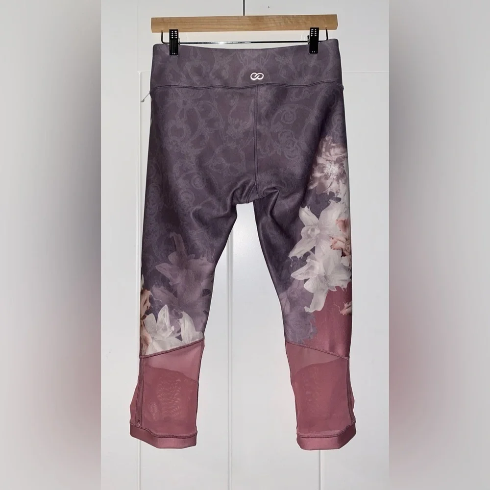 Calia Floral Crop Mesh Insert Leggings Gym Yoga Workout Women M Athleisure - Picture 5 of 7